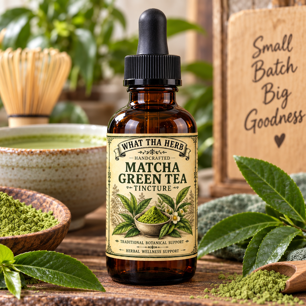 Matcha Green Tea Tincture – Herbal Extract in Amber Glass Dropper Bottle