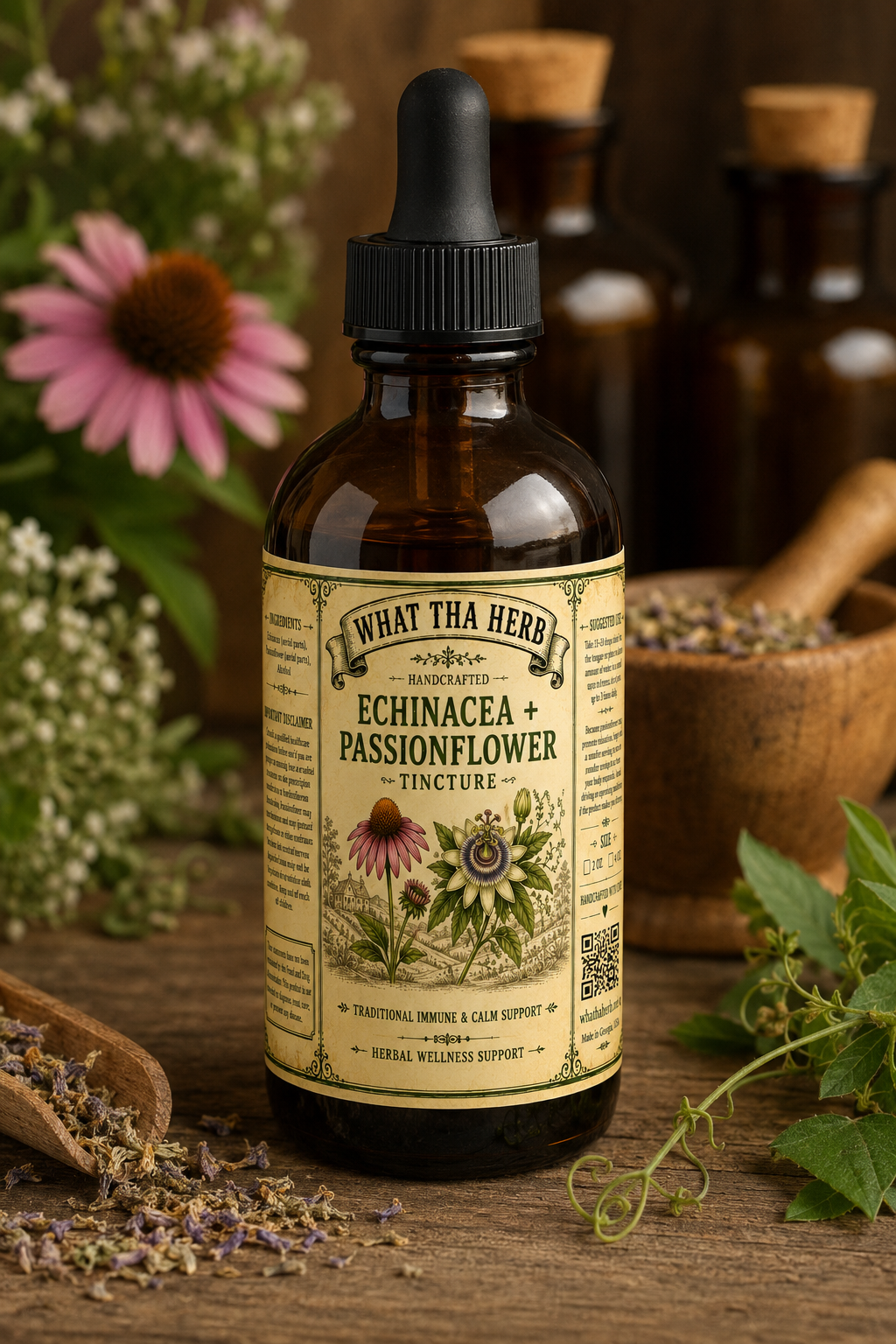 Echinacea Passionflower Tincture Herbal Extract Immune Wellness Calm Relaxation Support 2 oz 4 oz