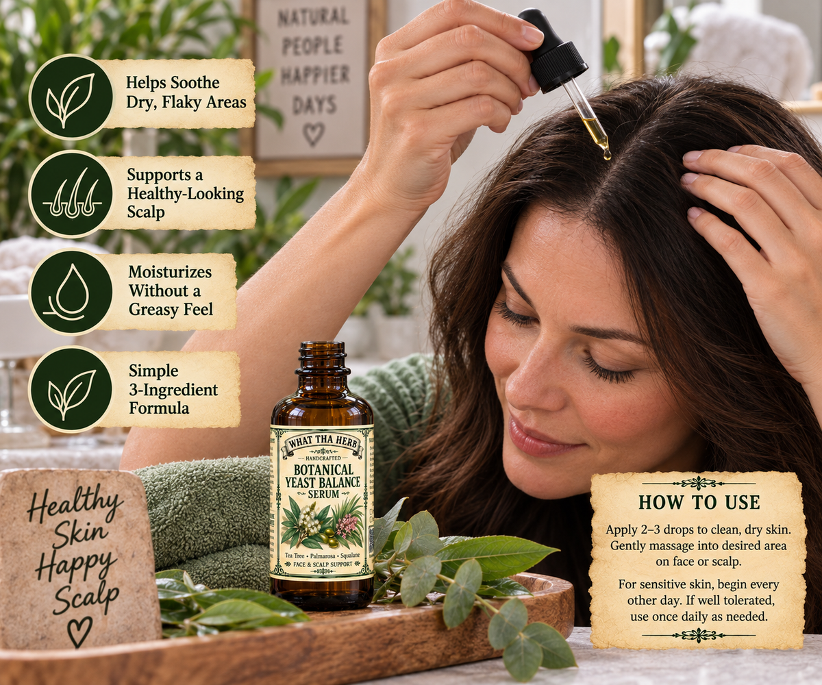 Botanical Yeast Balance Serum, Tea Tree Palmarosa Squalane Face & Scalp Oil