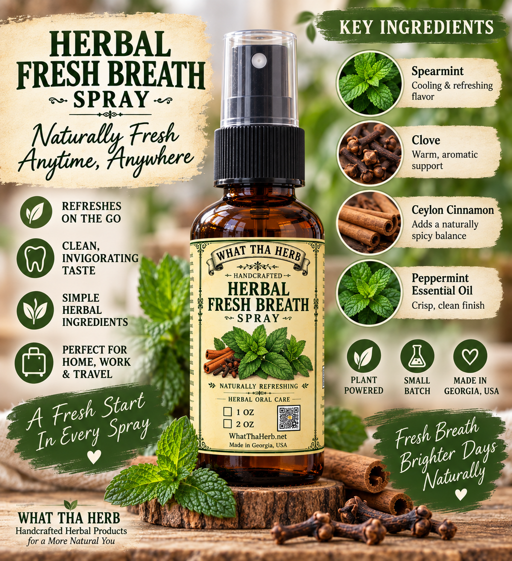 Herbal Fresh Breath Spray, Spearmint Clove Cinnamon, Natural Mouth Freshener