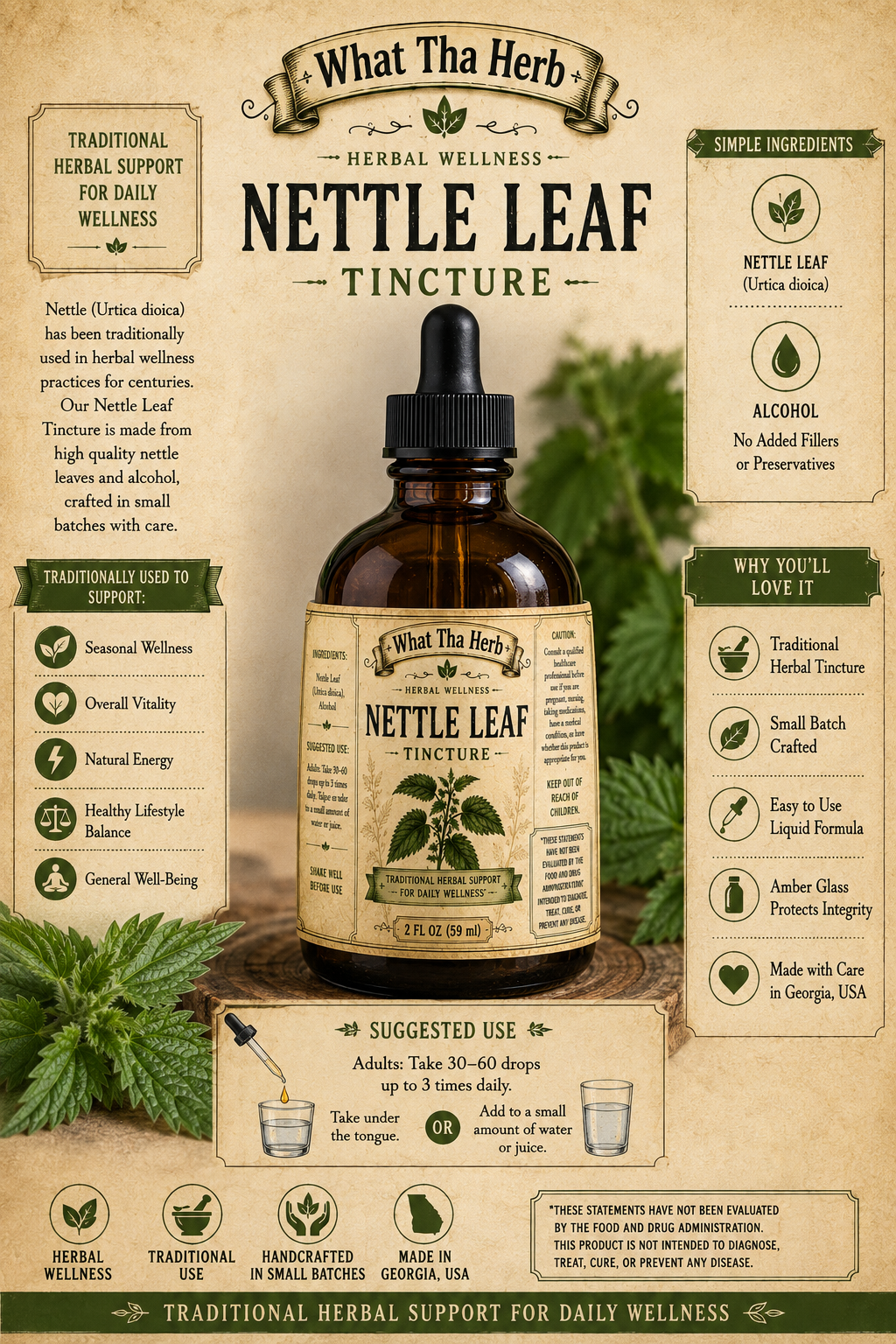 Nettle Leaf Tincture – Herbal Wellness Tincture – 2 oz & 4 oz