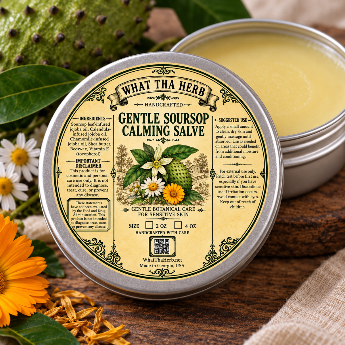 Gentle Soursop Calming Salve for Sensitive Skin | Fragrance Free Botanical Salve