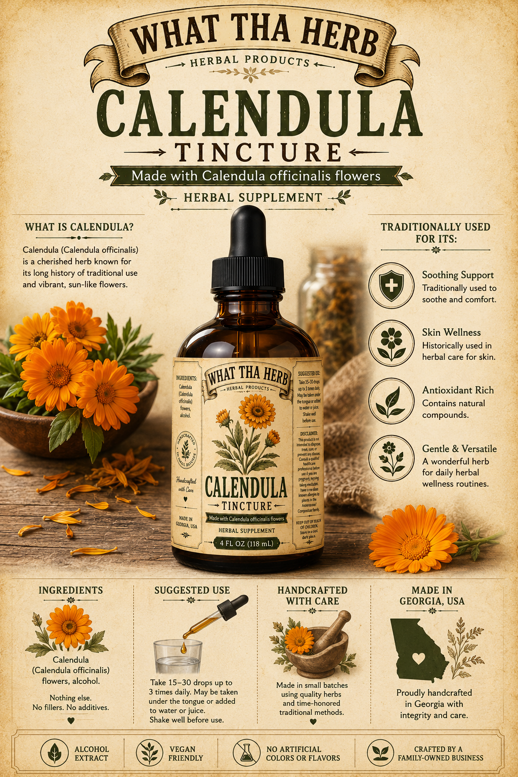 Calendula Tincture Herbal Wellness Tincture Calendula Flower Extract