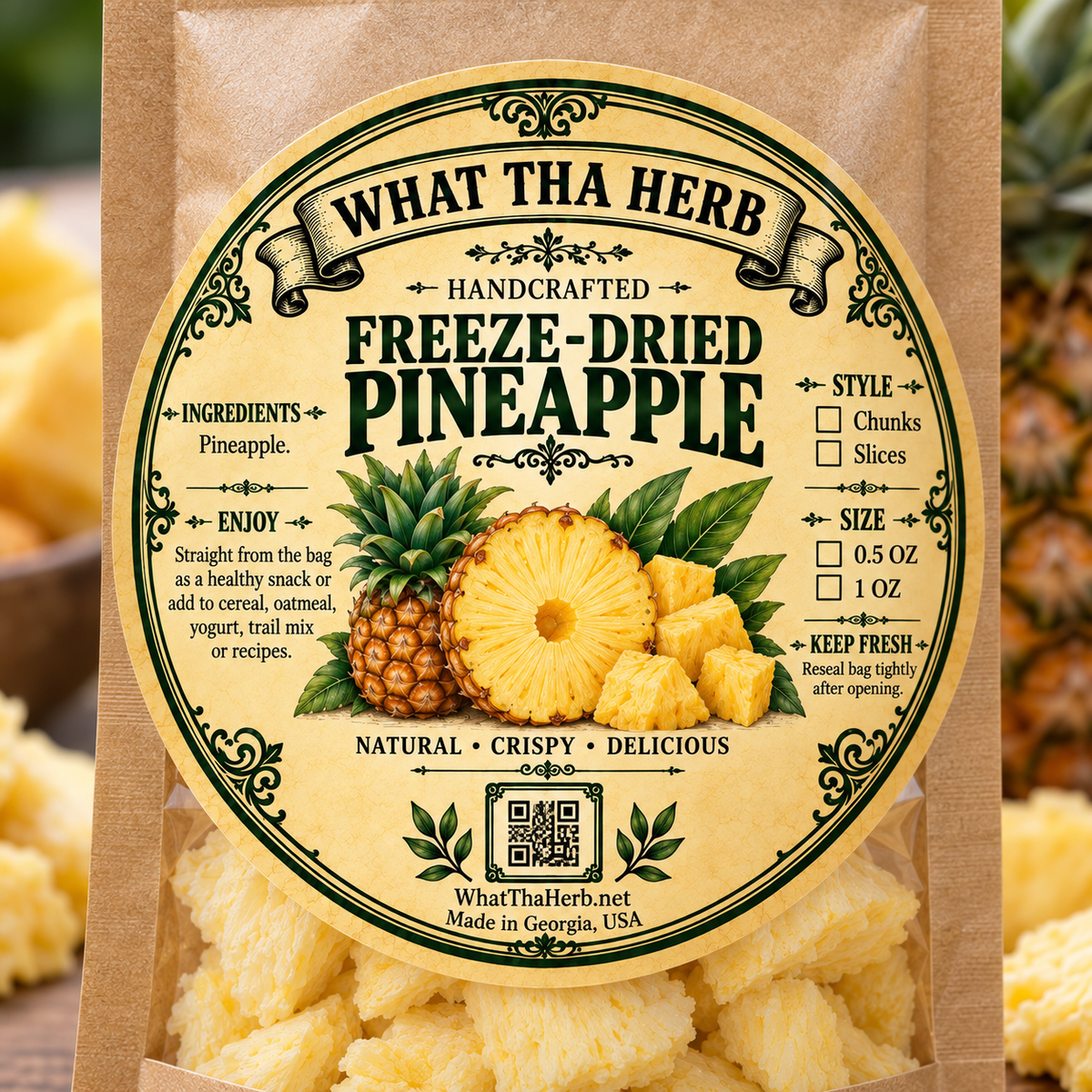 Freeze Dried Pineapple: Tropical Fruit Snacks - Crunchy Chunks or Slices