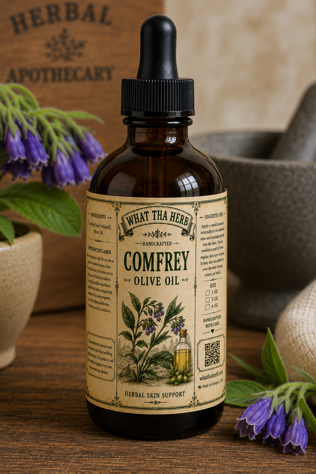 Comfrey Olive Oil Herbal Skin Support Handcrafted Botanical Body Oil