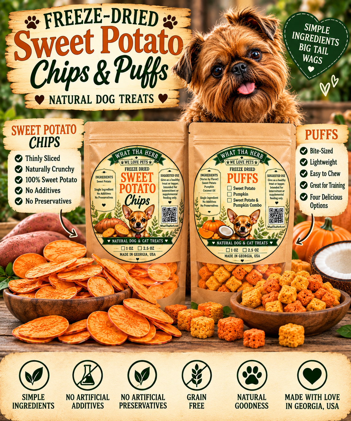 Freeze-Dried Sweet Potato Chips & Pumpkin Puffs Dog Treats