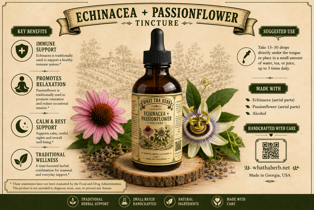 Echinacea Passionflower Tincture Herbal Extract Immune Wellness Calm Relaxation Support 2 oz 4 oz