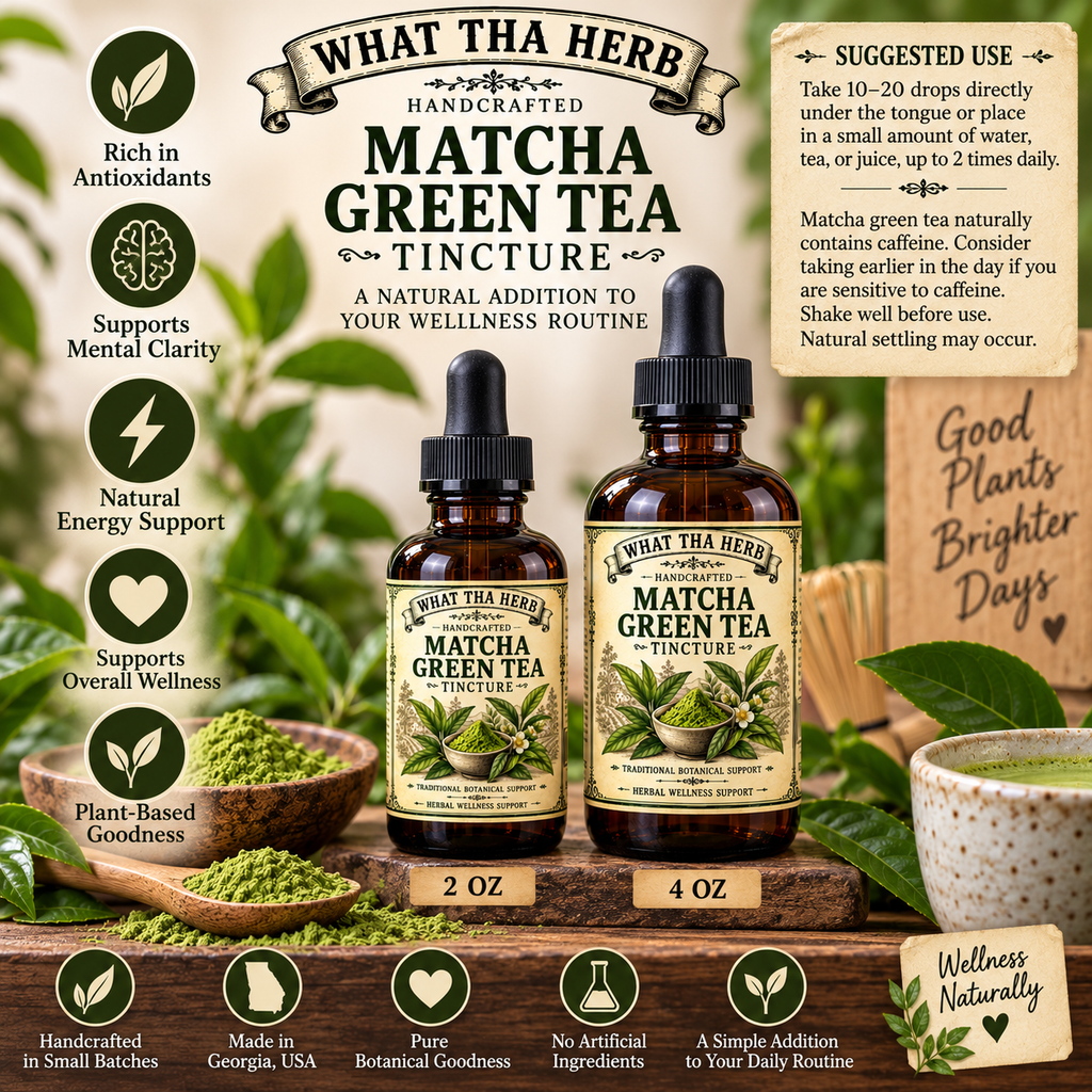 Matcha Green Tea Tincture – Herbal Extract in Amber Glass Dropper Bottle