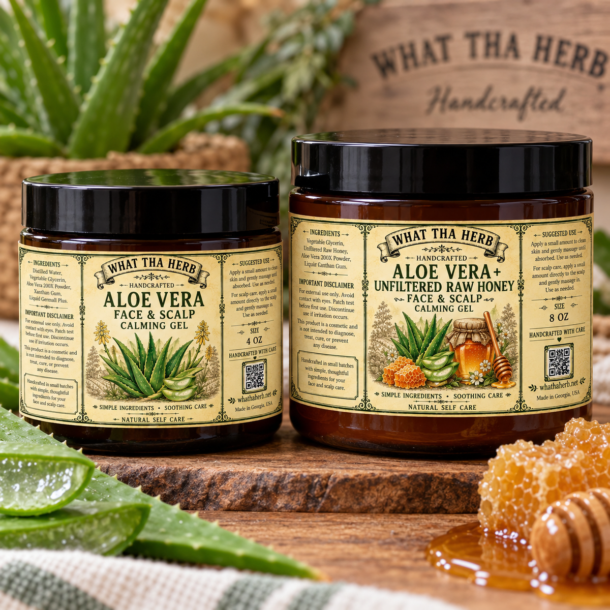 Aloe Face & Scalp Gel + Unfiltered Raw Honey | What Tha Herb