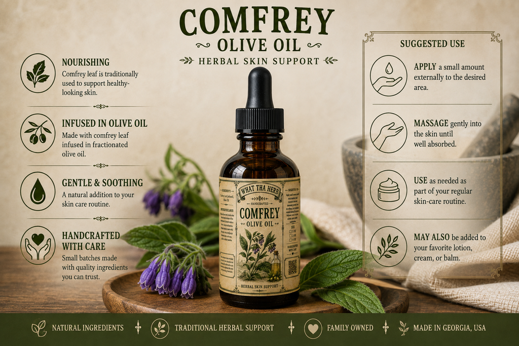 Comfrey Olive Oil Herbal Skin Support Handcrafted Botanical Body Oil