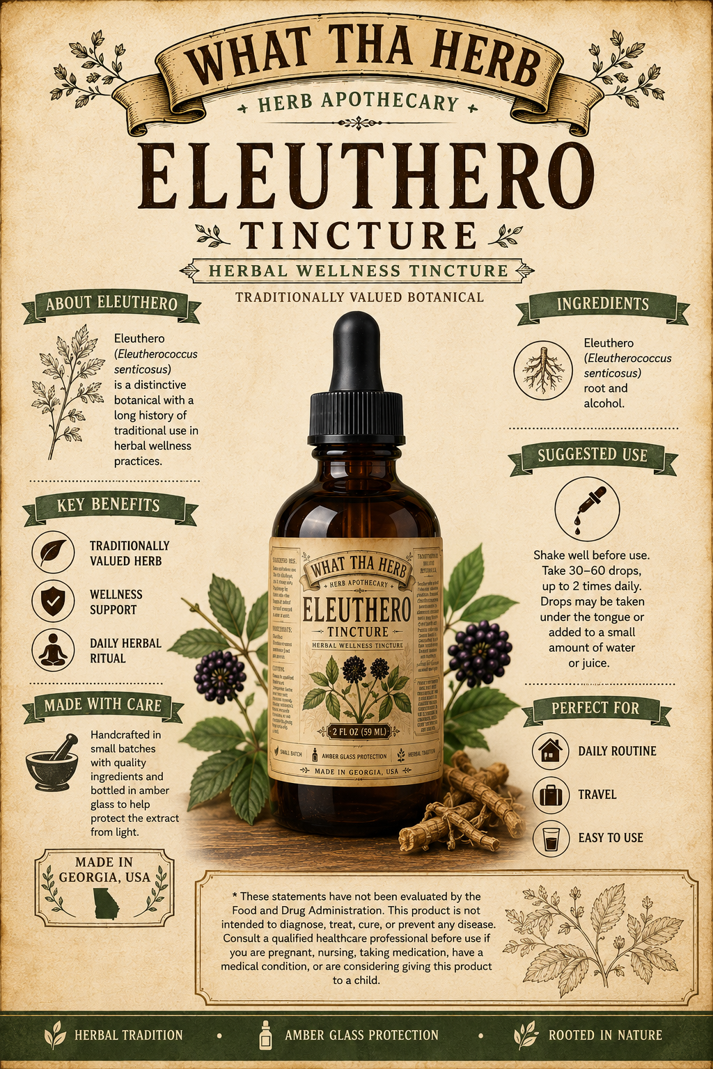 Eleuthero Tincture Herbal Wellness Tincture 2 oz 4 oz