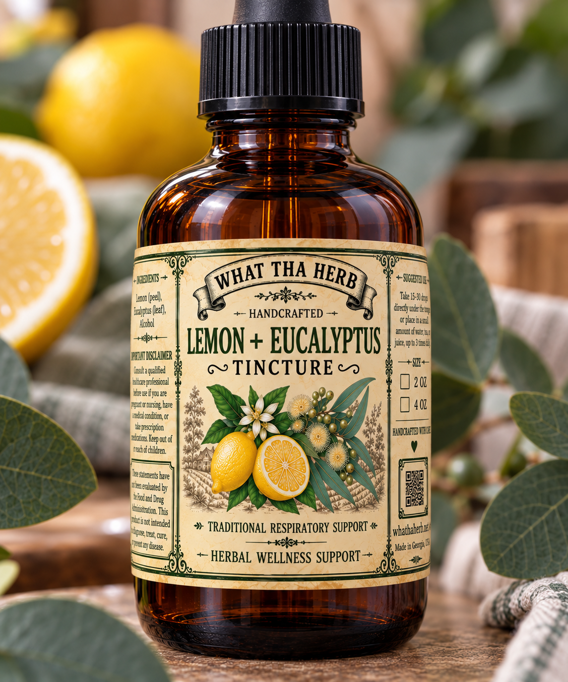 Lemon & Eucalyptus Herbal Tincture – Fresh Leaf Botanical Blend 2oz 4oz
