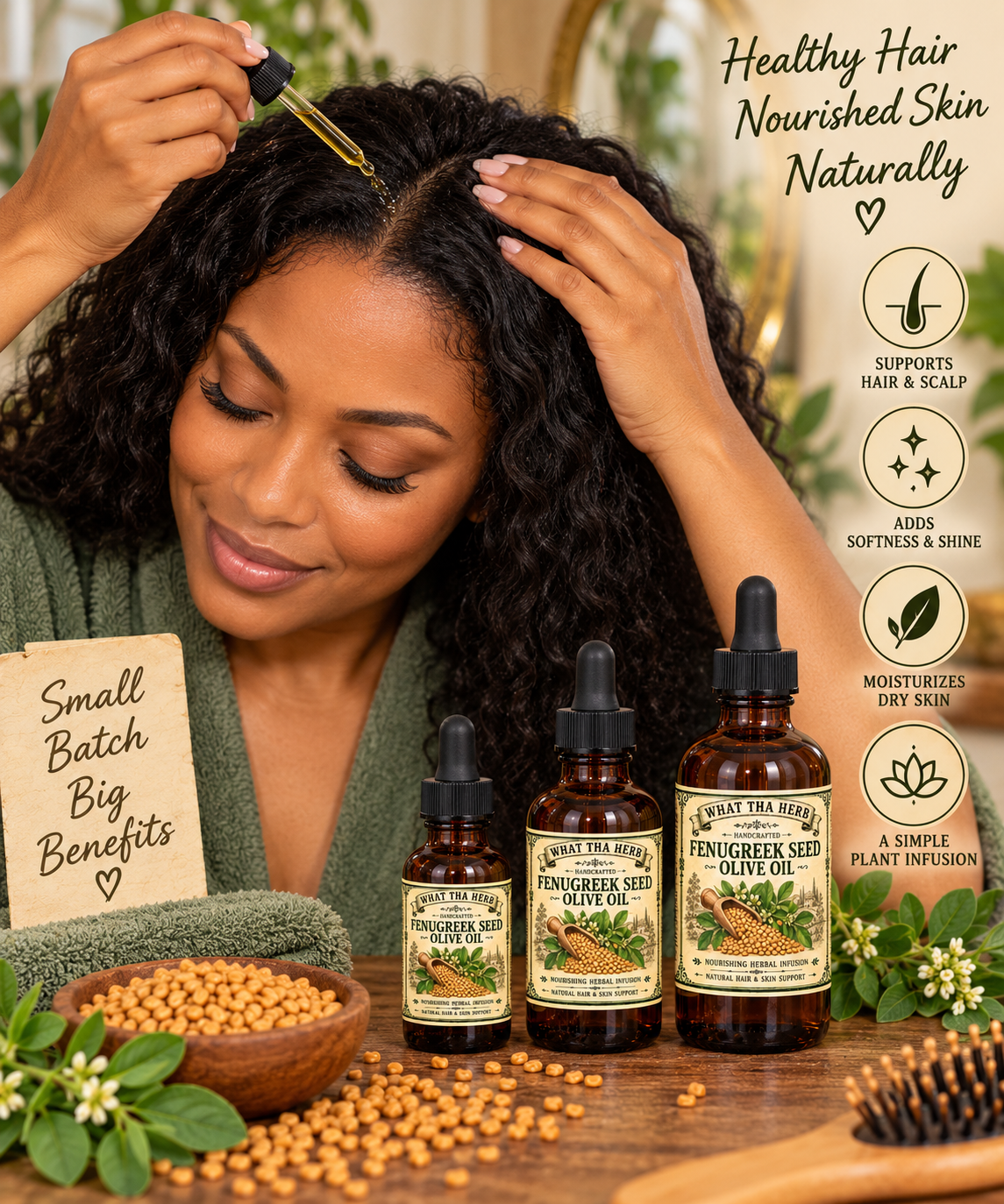 Fenugreek Seed Olive Oil: Herbal Hair, Scalp & Beard Care - 1oz/2oz/4oz