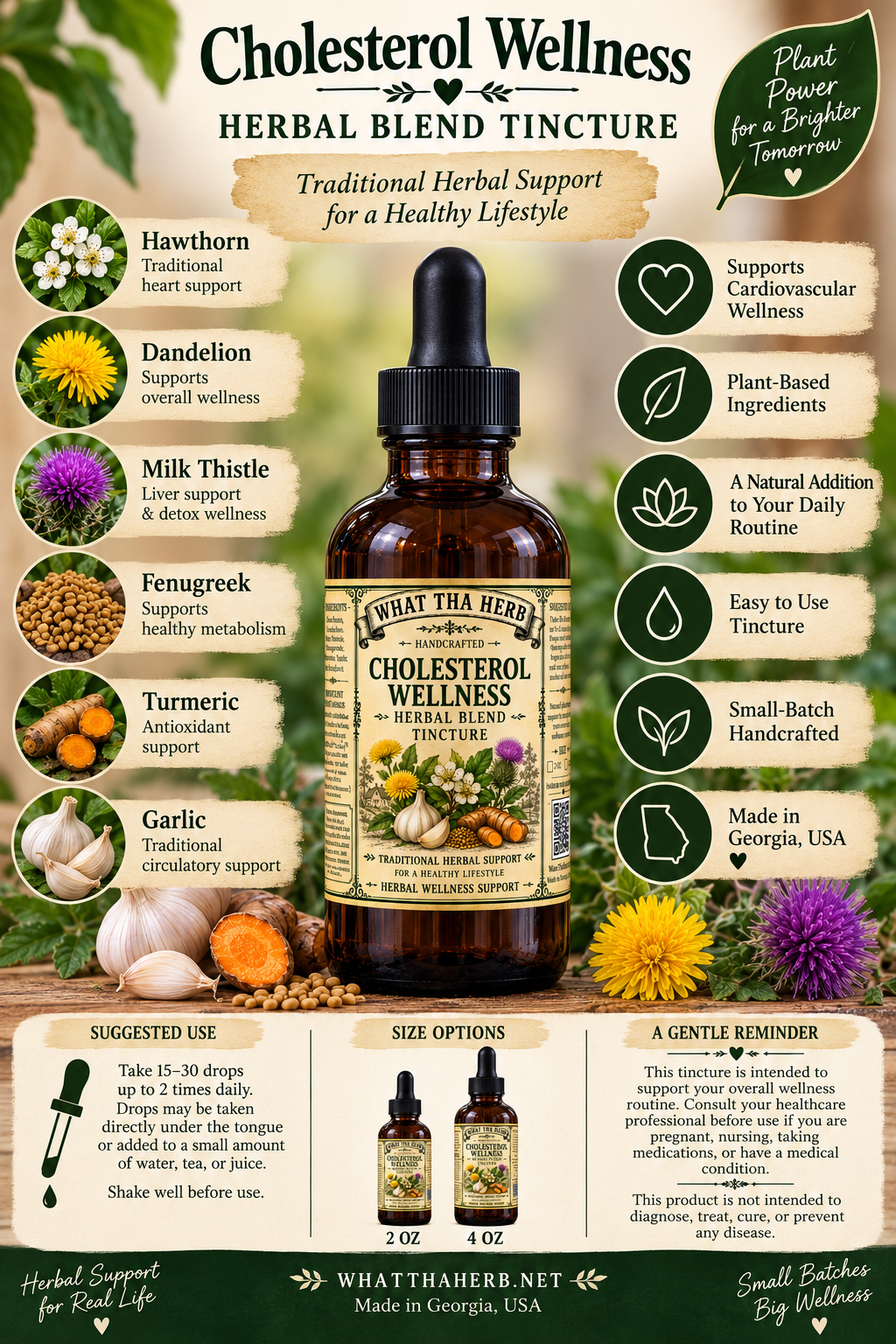 Cholesterol Wellness Herbal Blend Tincture, Daily Herbal Support