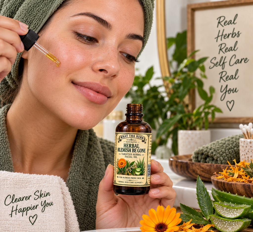 Herbal Blemish Be Gone Targeted Herbal Facial Oil, Neem Calendula Aloe Jojoba Oil, Blemish Prone Skin Care, 1 oz 2 oz