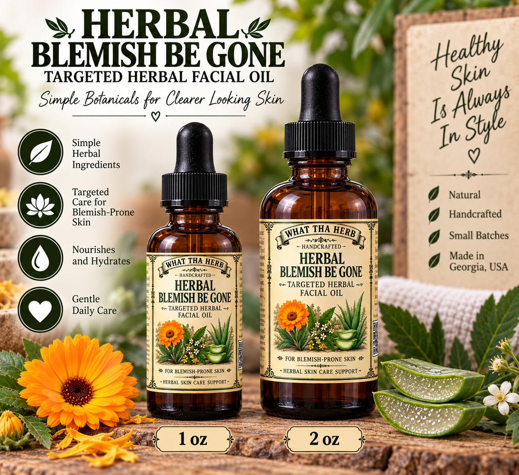 Herbal Blemish Be Gone Targeted Herbal Facial Oil, Neem Calendula Aloe Jojoba Oil, Blemish Prone Skin Care, 1 oz 2 oz