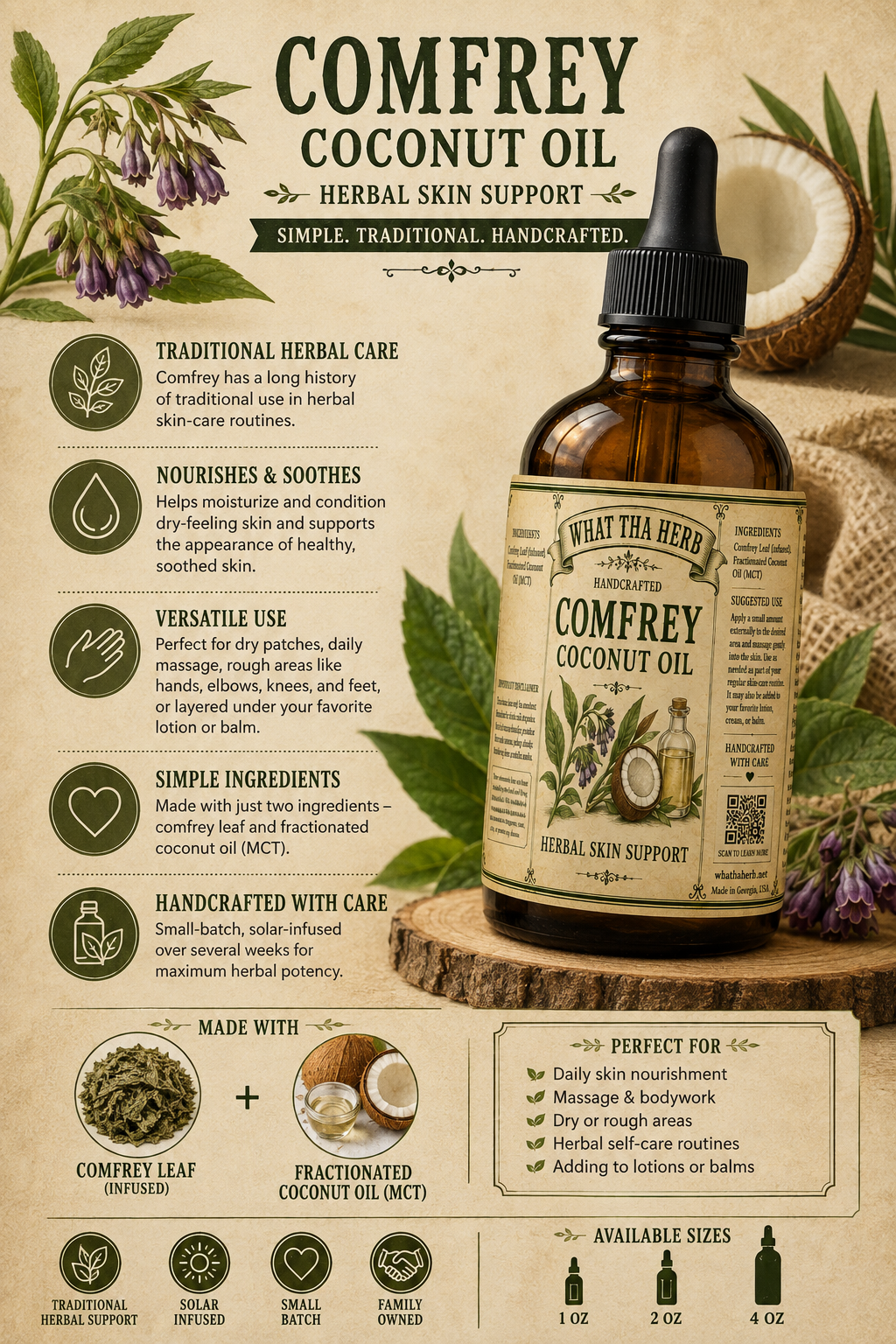 Comfrey Coconut Oil – Herbal Skin Support