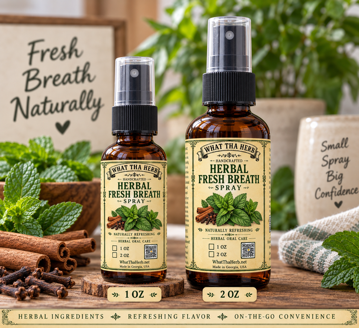 Herbal Fresh Breath Spray, Spearmint Clove Cinnamon, Natural Mouth Freshener
