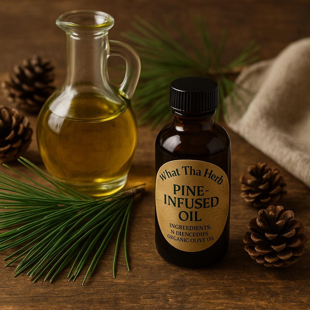 Handcrafted Pine-Infused Oil – Natural Remedy for Muscles, Skin, and Mind | What Tha Herb