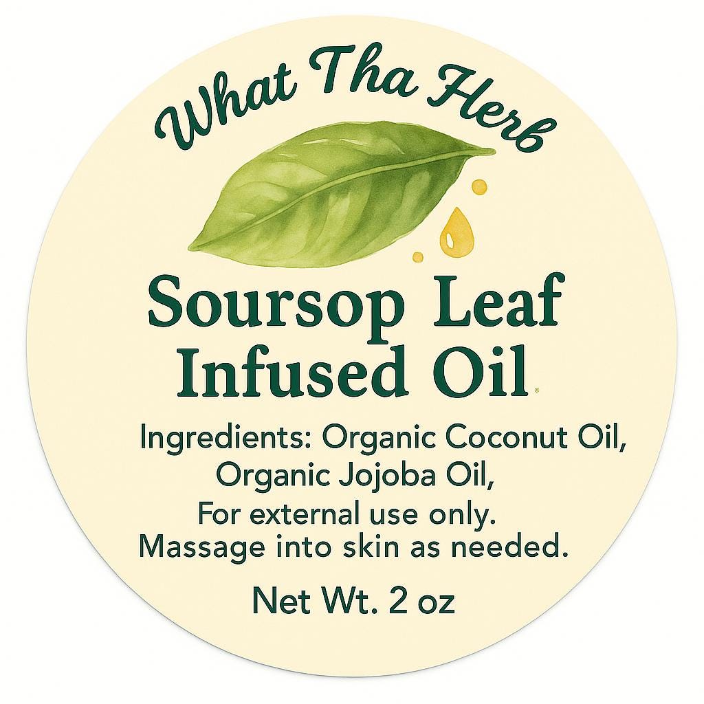 Soursop Leaf Infused Oil: Coconut Jojoba Blend, Herbal Skincare