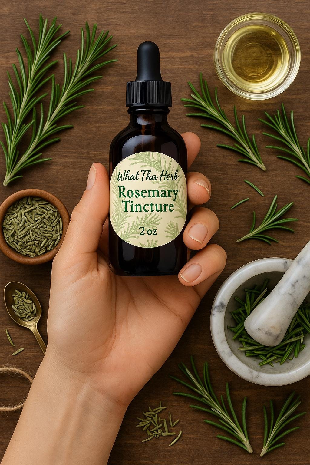 Rosemary Tincture | 2 oz Herbal Extract | Focus & Memory Support | What Tha Herb