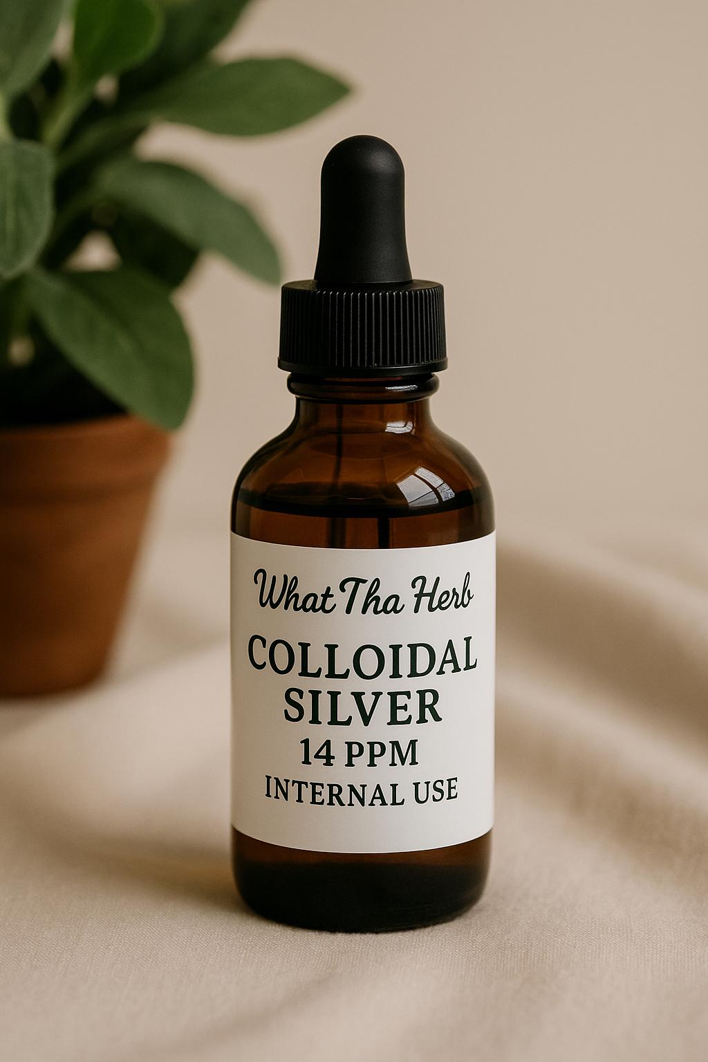 Colloidal Silver Tonic | Internal Use | 2 oz Amber Glass Dropper Bottle | What Tha Herb