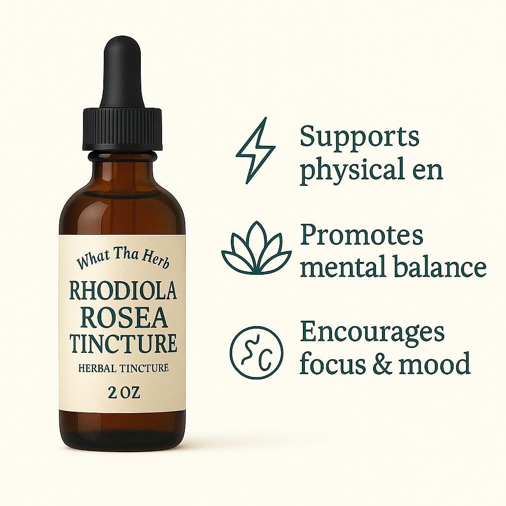 Rhodiola Rosea Tincture | Adaptogenic Stress & Energy Support | 2oz Dropper | What Tha Herb