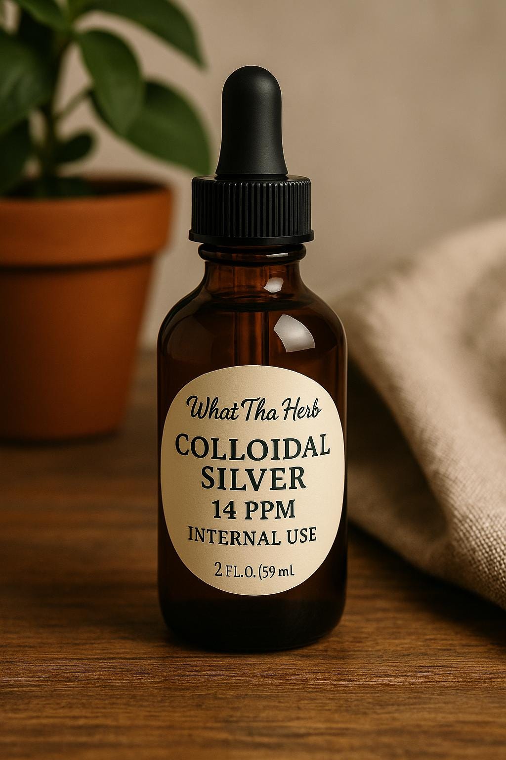 Colloidal Silver Tonic | Internal Use | 2 oz Amber Glass Dropper Bottle | What Tha Herb