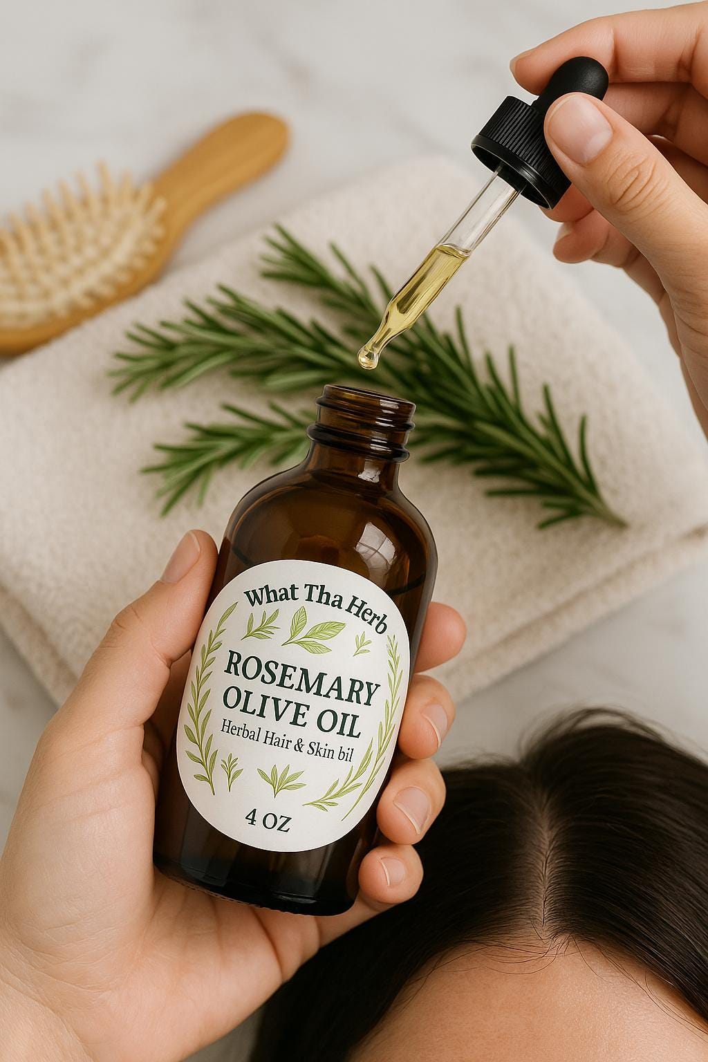 Rosemary Olive Oil | 2 oz & 4 oz Amber Dropper Bottle | What Tha Herb
