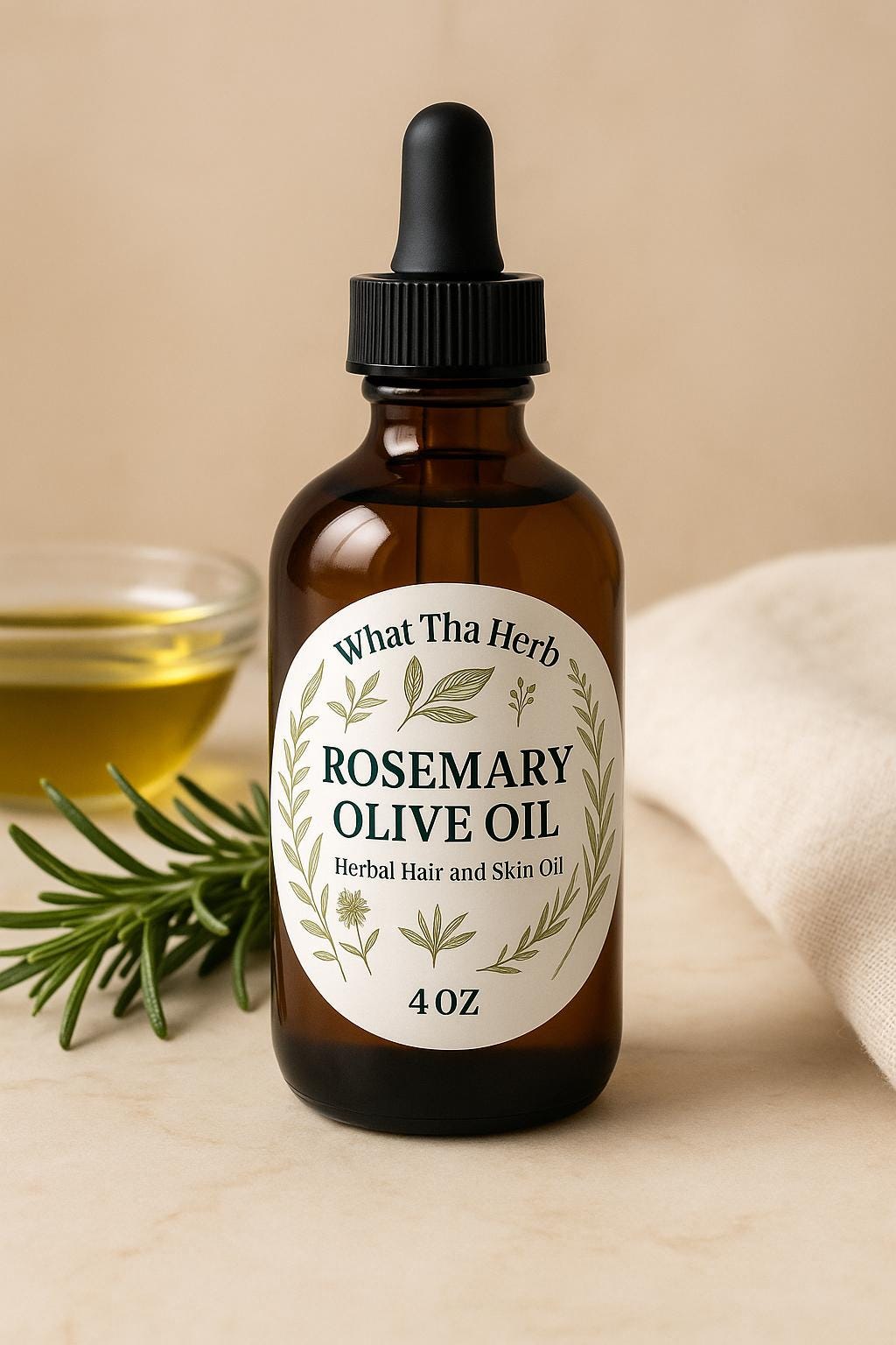 Rosemary Olive Oil | 2 oz & 4 oz Amber Dropper Bottle | What Tha Herb