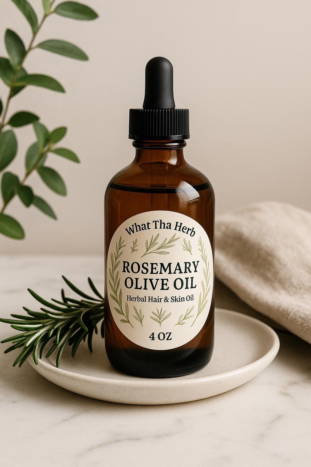 Rosemary Olive Oil | 2 oz & 4 oz Amber Dropper Bottle | What Tha Herb