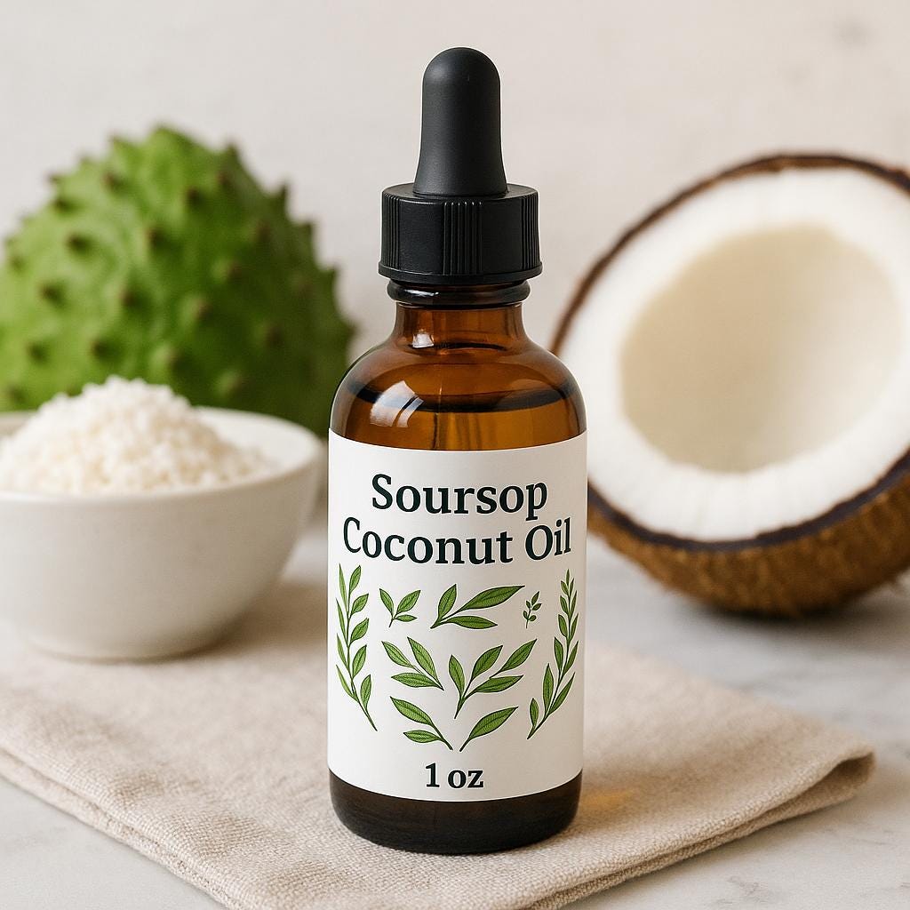Soursop Herbal Infused Oil: Coconut, Almond, or Jojoba - 1oz, 2oz, 4oz
