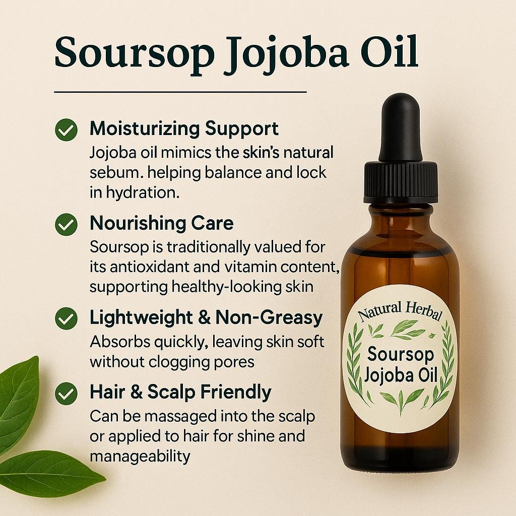 Soursop Herbal Infused Oil: Coconut, Almond, or Jojoba - 1oz, 2oz, 4oz