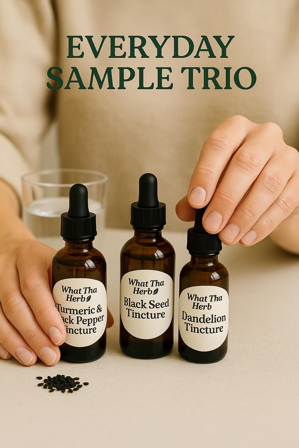 Everyday Sample Trio Herbal Tinctures | Black Seed, Turmeric & Dandelion Set