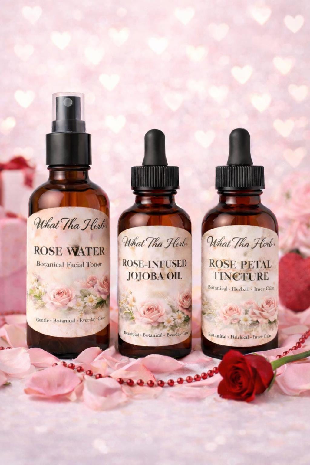 Rose Petal Self-Care Set | Botanical Tincture, Rosewater & Jojoba Oil