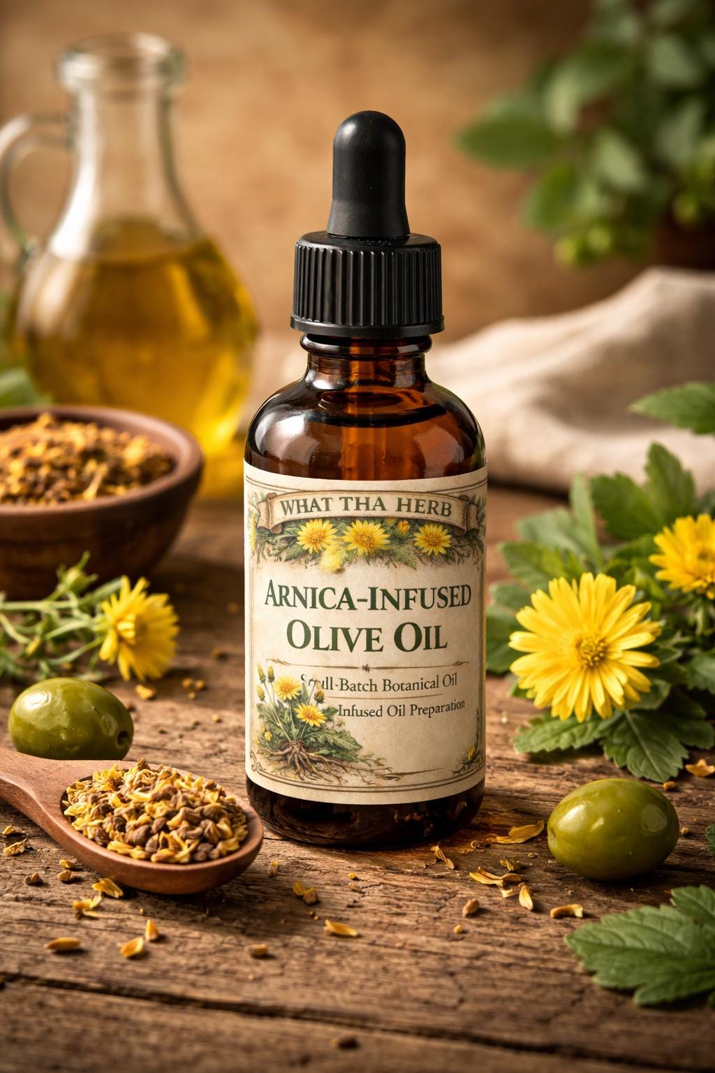 Arnica Infused Olive Oil, Small Batch Botanical Body Oil, Traditional Herbal Preparation