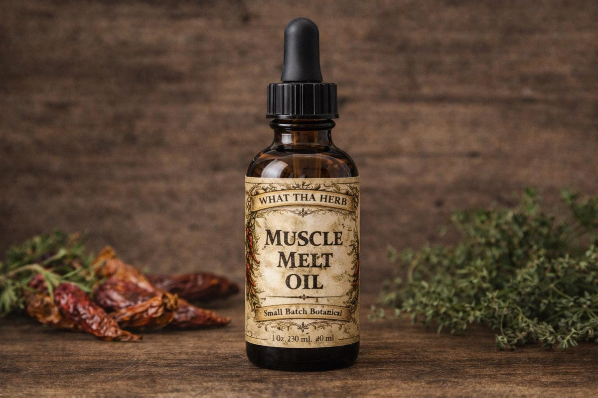 Muscle Melt Oil | Warming Cayenne Botanical Massage Oil | Post Workout Herbal Body Care