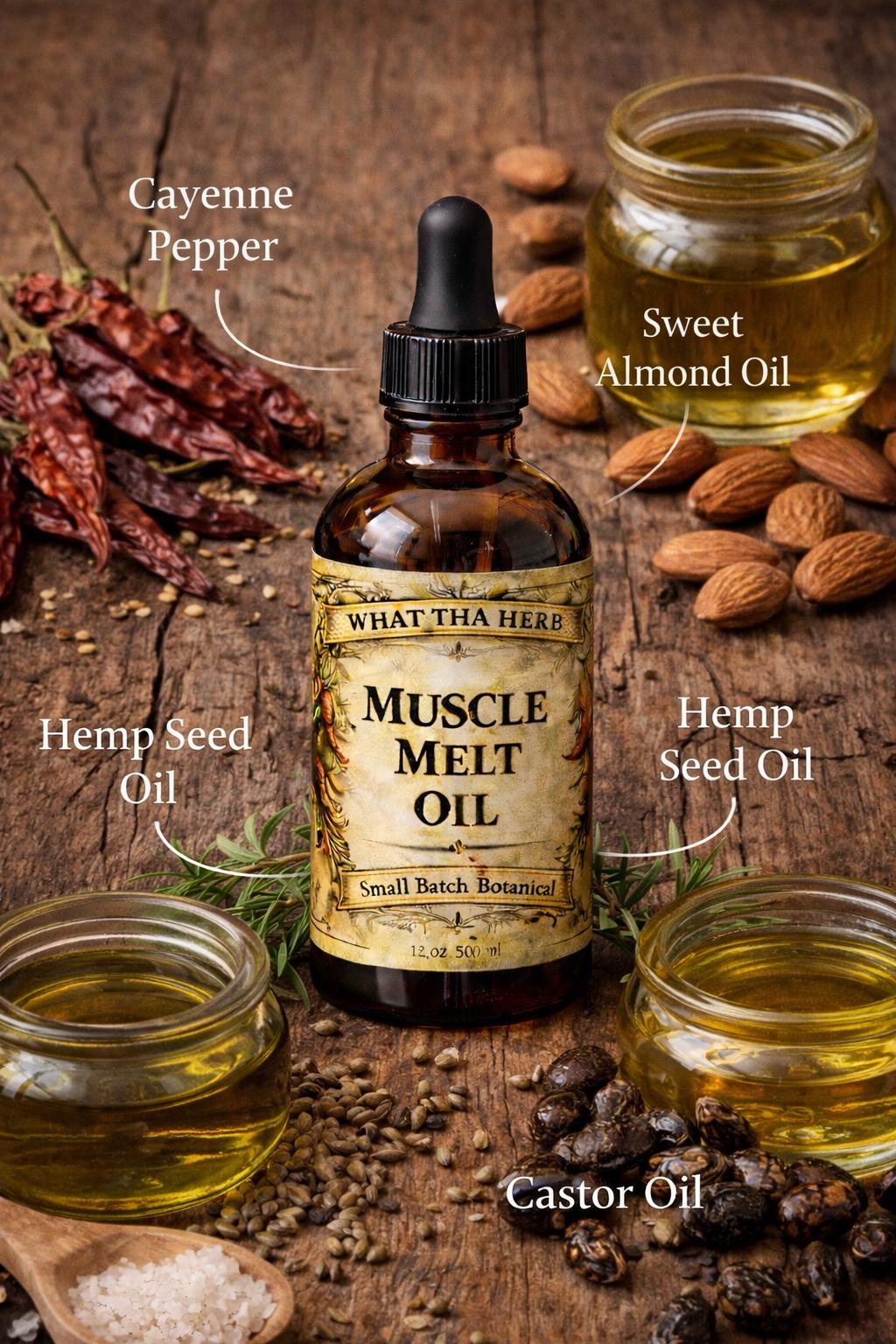 Muscle Melt Oil | Warming Cayenne Botanical Massage Oil | Post Workout Herbal Body Care