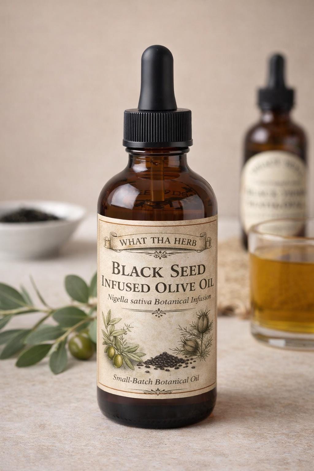 Black Seed Infused Olive Oil | Nigella Sativa Botanical Skin Hair Oil