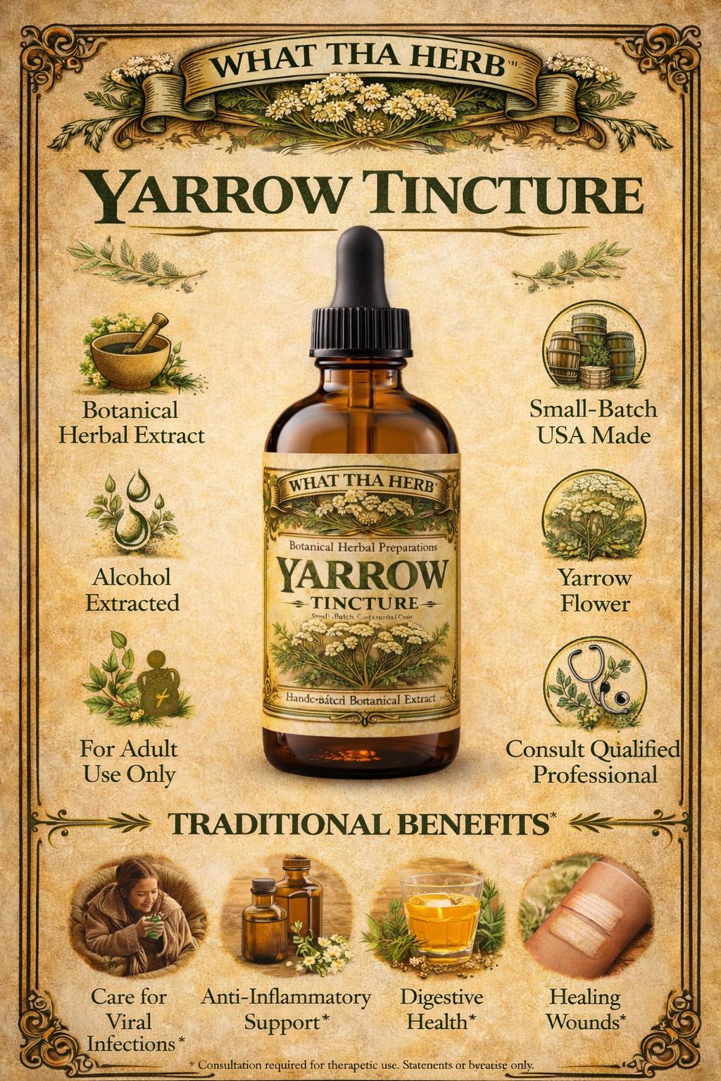 Yarrow Tincture | Alcohol-Based Botanical Extract | Small Batch Herbal Preparation