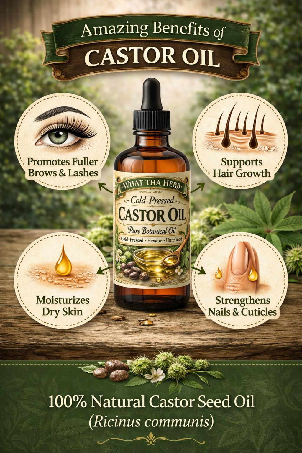 Cold-Pressed/Hexane Free Castor Oil | Pure Botanical Beauty Oil for Hair, Skin