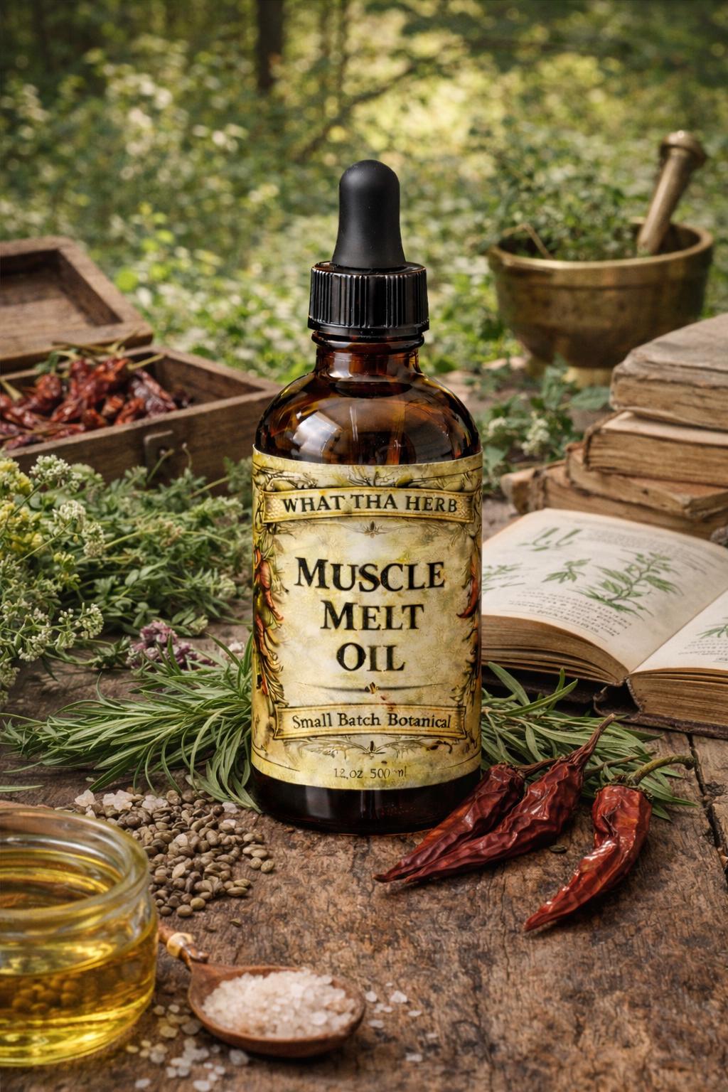 Muscle Melt Oil | Warming Cayenne Botanical Massage Oil | Post Workout Herbal Body Care