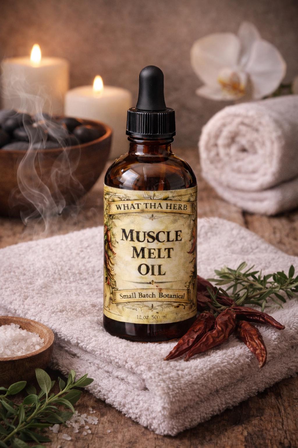 Muscle Melt Oil | Warming Cayenne Botanical Massage Oil | Post Workout Herbal Body Care