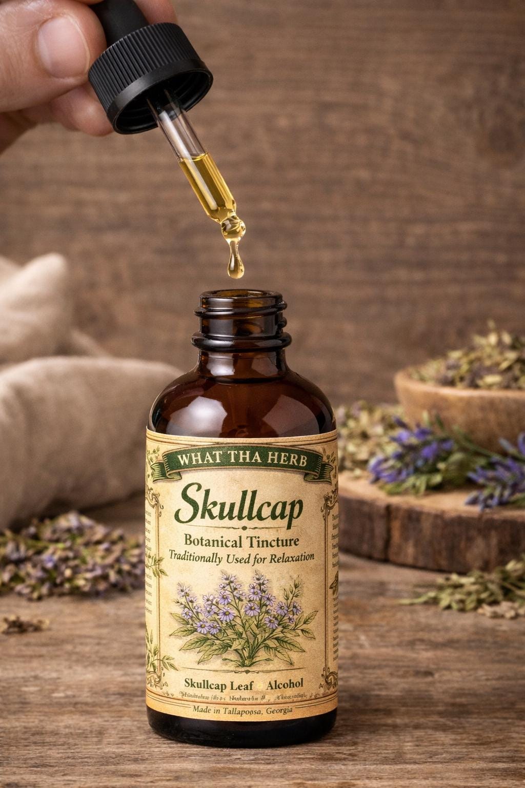 Skullcap Tincture, Herbal Relaxation Blend, Evening Botanical Extract, Alcohol-Based Herbal Drops, Calm Routine Support