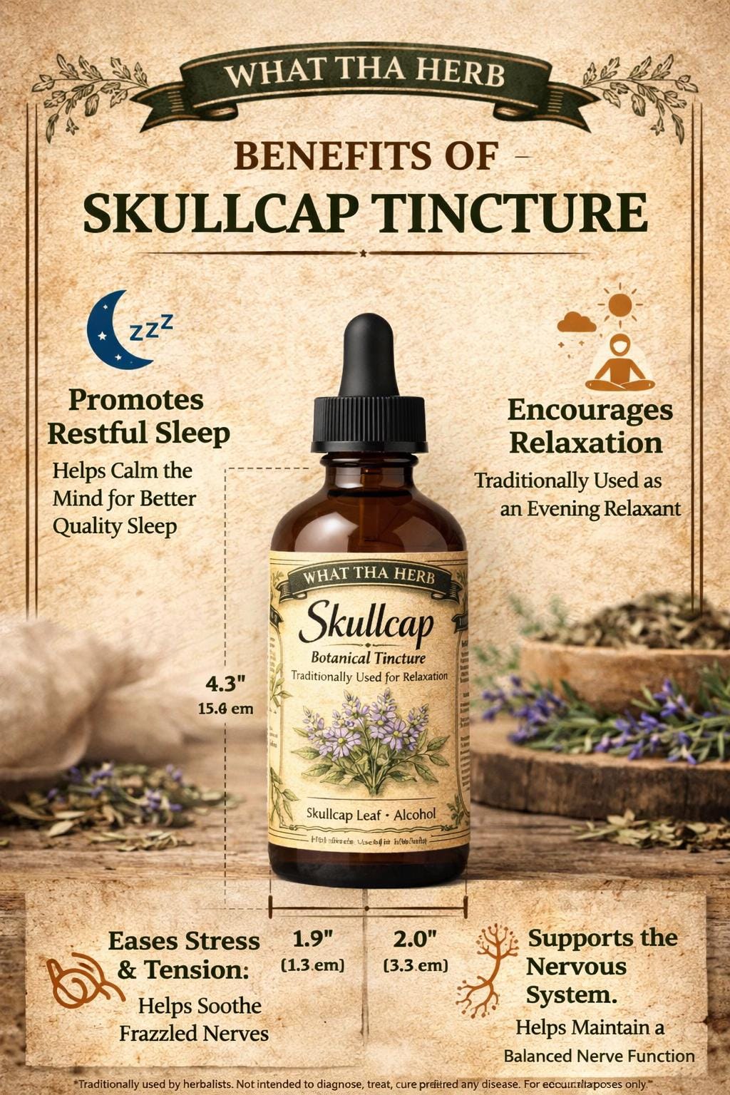 Skullcap Tincture, Herbal Relaxation Blend, Evening Botanical Extract, Alcohol-Based Herbal Drops, Calm Routine Support