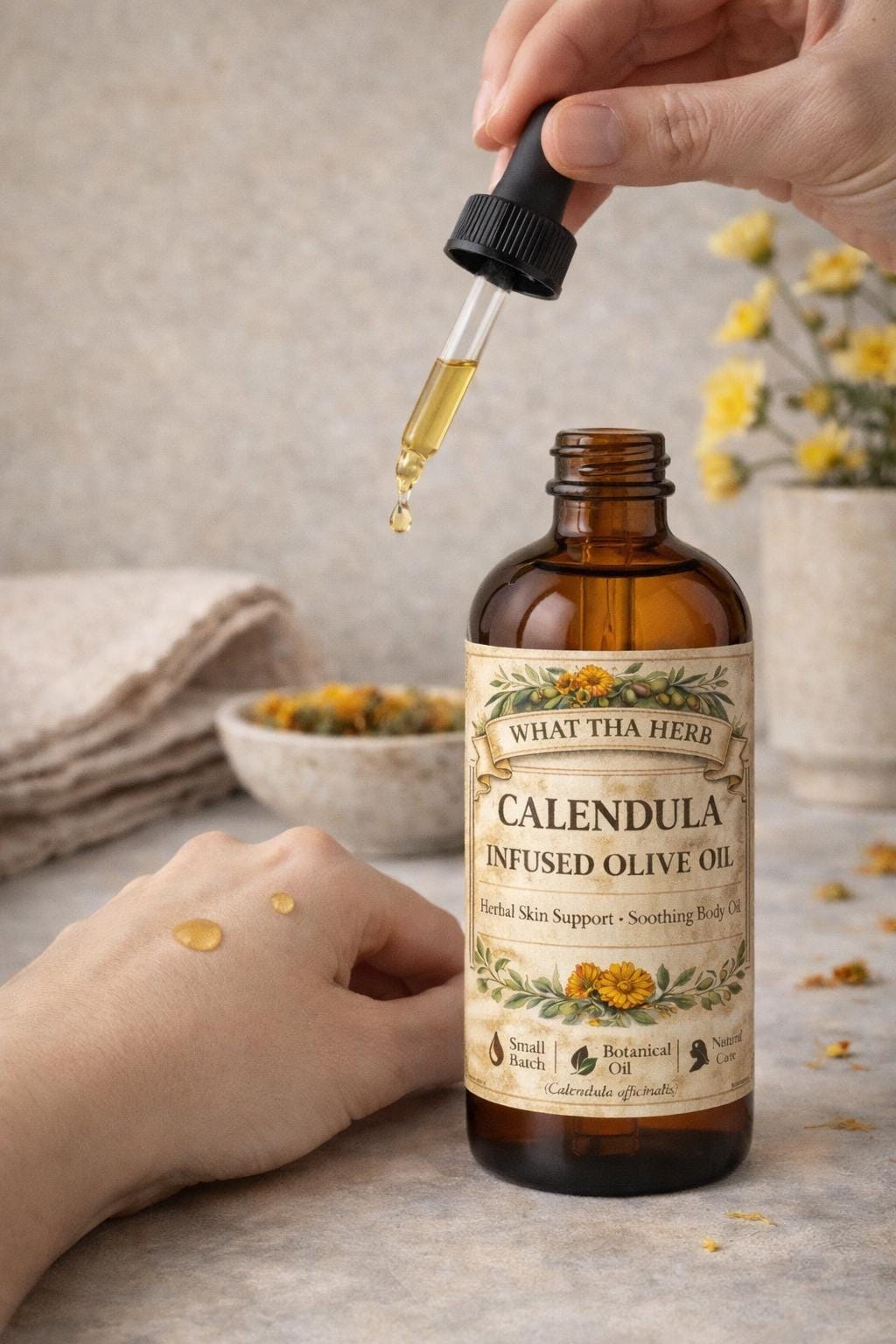Calendula Infused Olive Oil | Herbal Skin Support | Soothing Body Oil | Natural Botanical Moisturizer