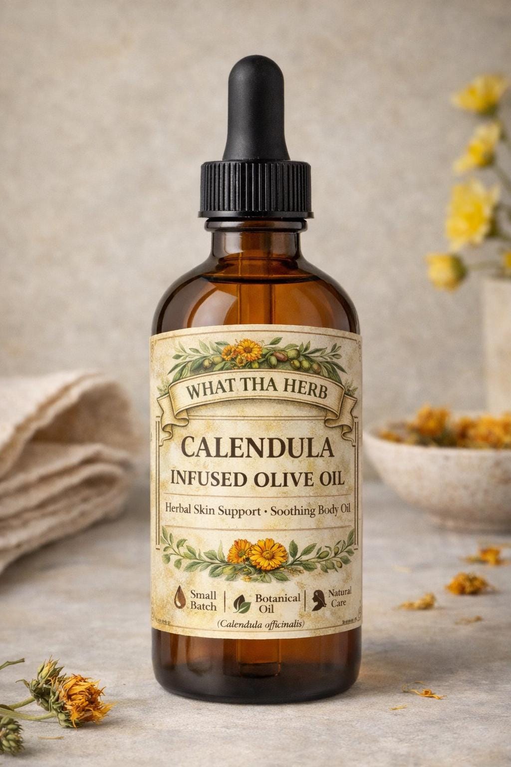 Calendula Infused Olive Oil | Herbal Skin Support | Soothing Body Oil | Natural Botanical Moisturizer