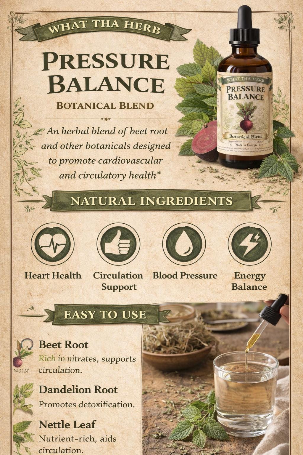 Pressure Balance Botanical Tincture, Beet Root Dandelion Nettle Cayenne Liquid Extract