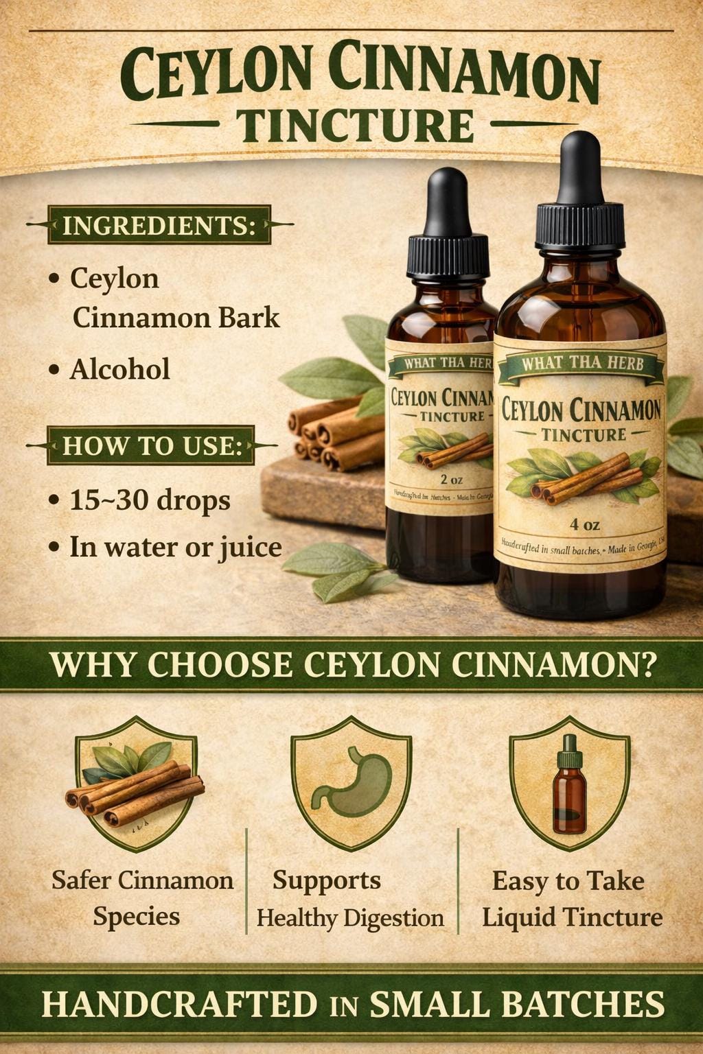 Ceylon Cinnamon Tincture | Alcohol-Based Herbal Extract | Botanical Drops