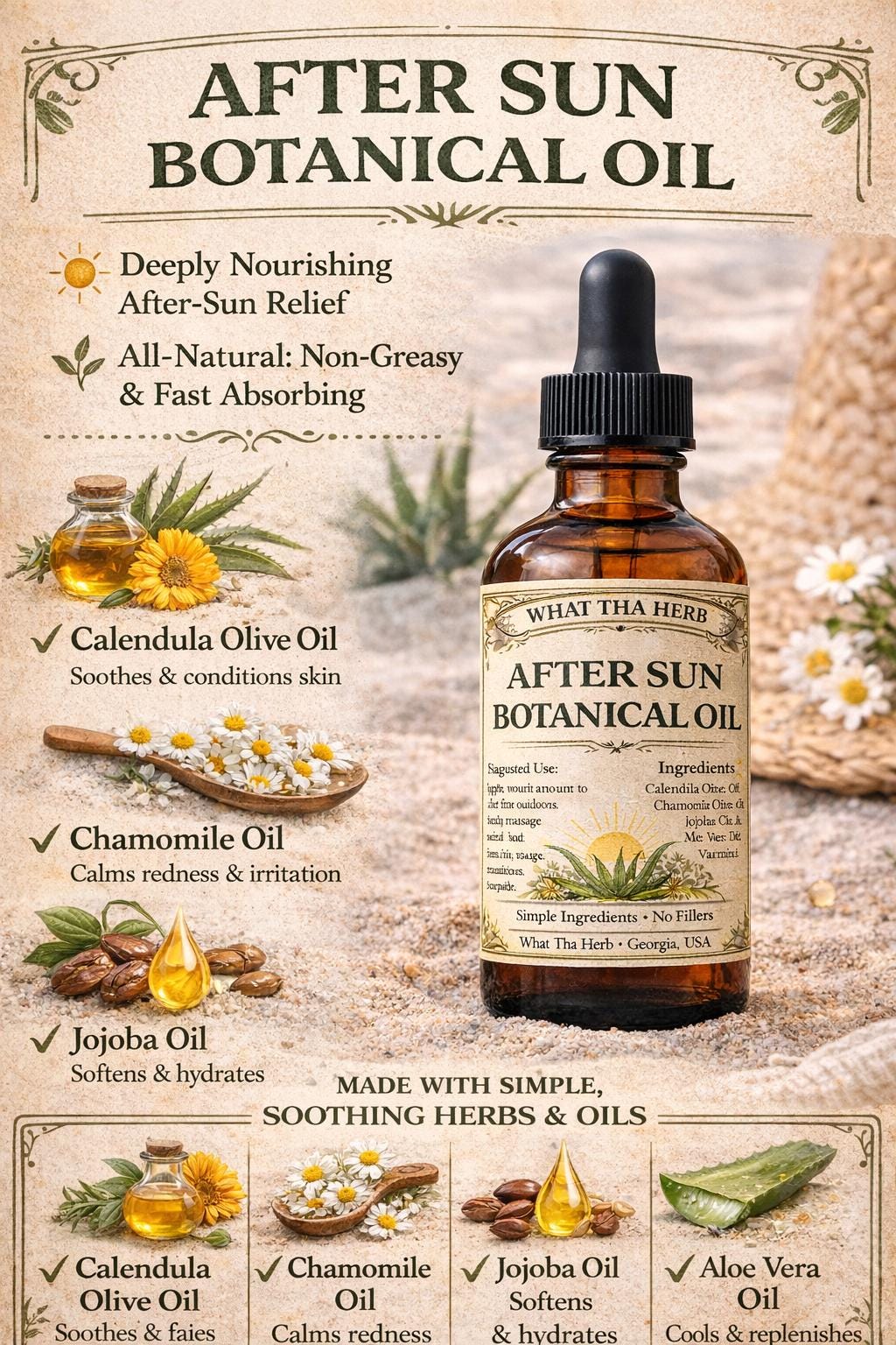 After Sun Botanical Oil | Lightweight Skin Oil with Calendula and Chamomile